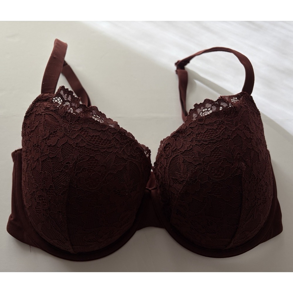 SKIMS‎ 34DD Push-Up Padded Underwire Bra Maroon Lace Supportive Cup RN158973